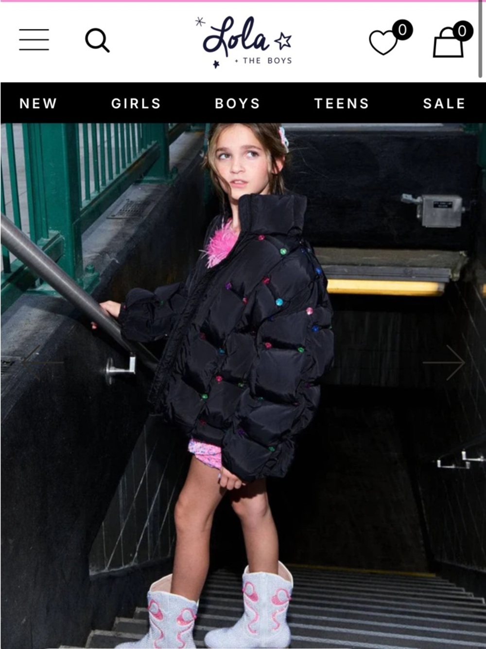 Lola + The Boys Rainbow Gem Quilted Puffer Jacket Size 10